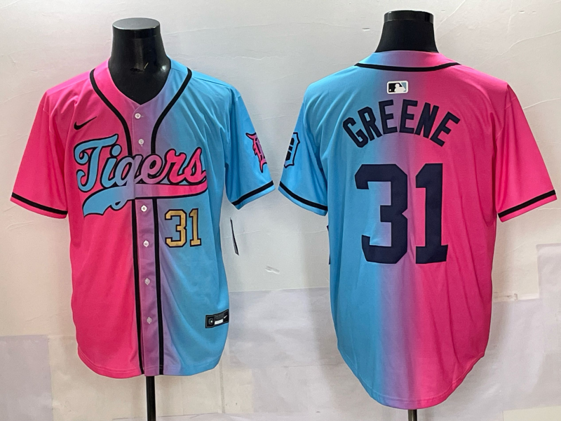 Men 2025 Detroit Tigers 31 Greene Blue pink Game Nike MLB Jersey style 004